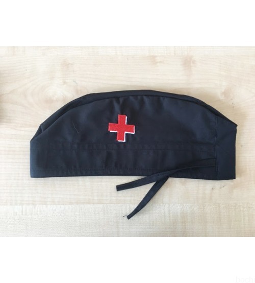 Шапка медицинская черная с вышивкой крестик