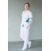 Медицинский костюм Иван белый с отделкой морская волна (30013)