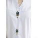 Блуза Рената подовжена з вишитими оливково-синіми петельками